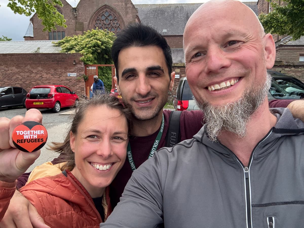 Us with our pal Ahmed, outside Asylum Link Merseyside.
